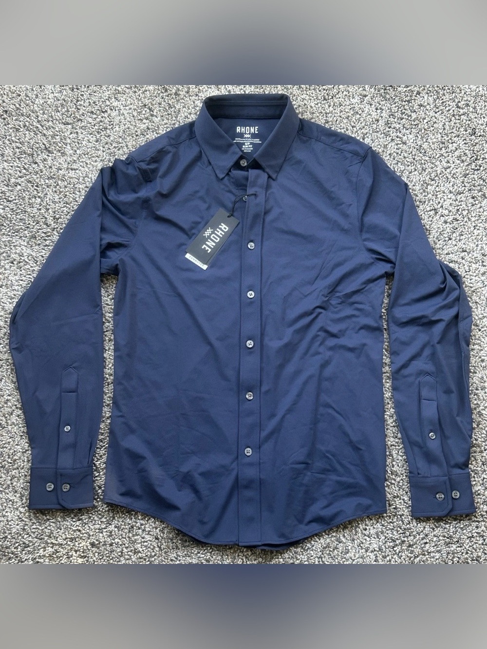 RHONE Men's Navy Dress Shirt - Solid Long Sleeve